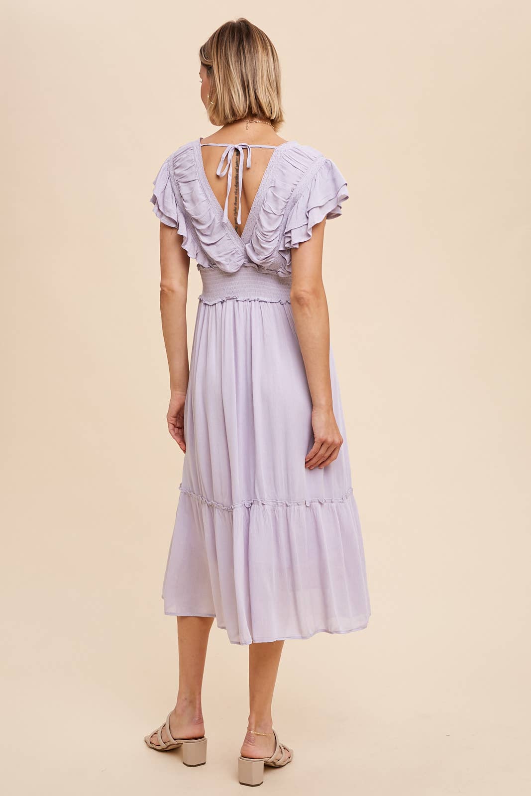 SURPLICE MIDI DRESS WITH RUFFLE SLEEVES