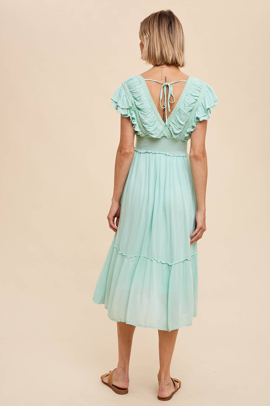 SURPLICE MIDI DRESS WITH RUFFLE SLEEVES