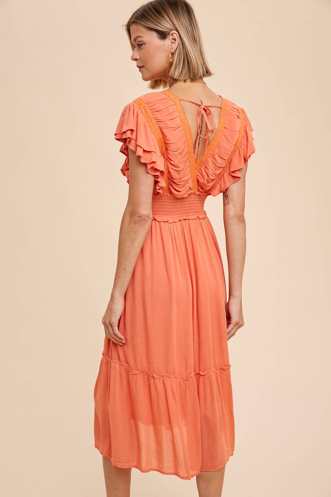 SURPLICE MIDI DRESS WITH RUFFLE SLEEVES