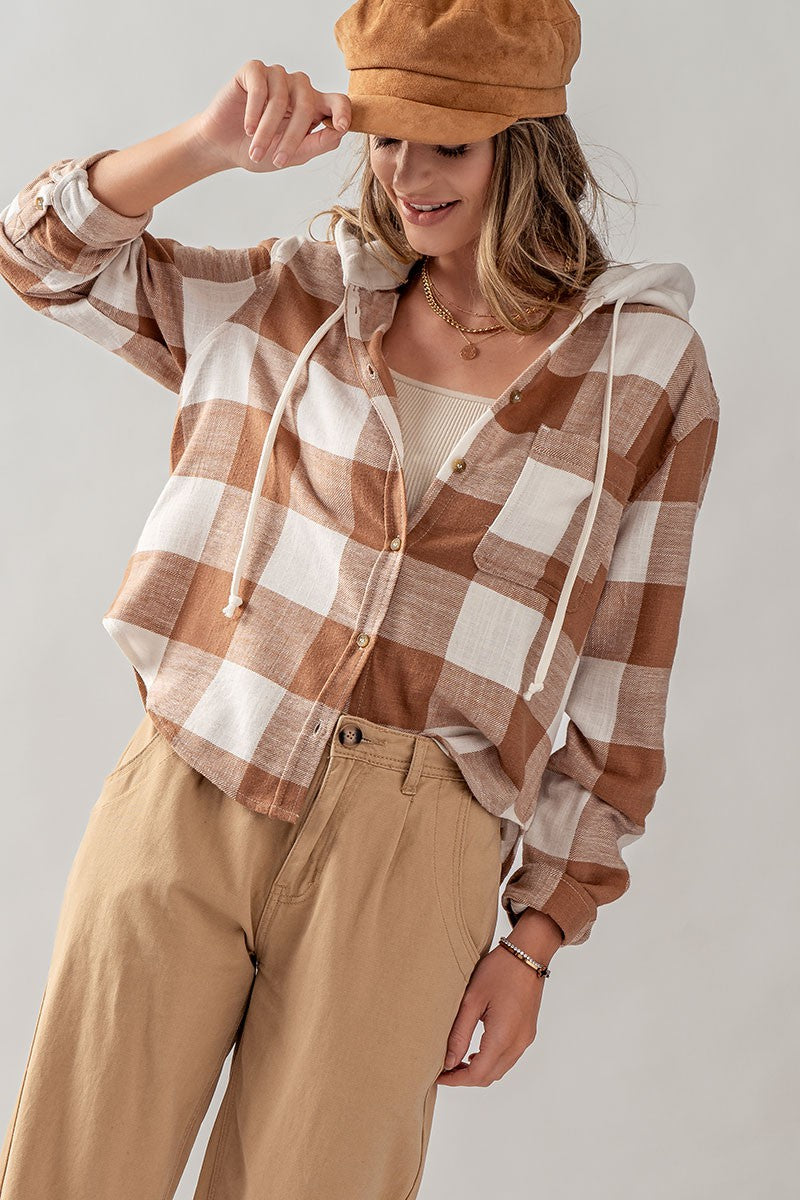 Hooded Flannel Button Down