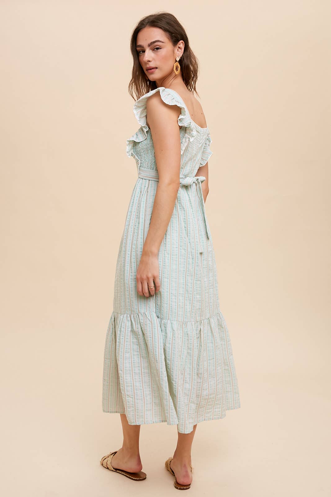 STRIPED PINAFORE MIDI DRESS