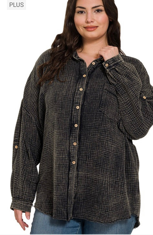 Acid wash Linen Button Down