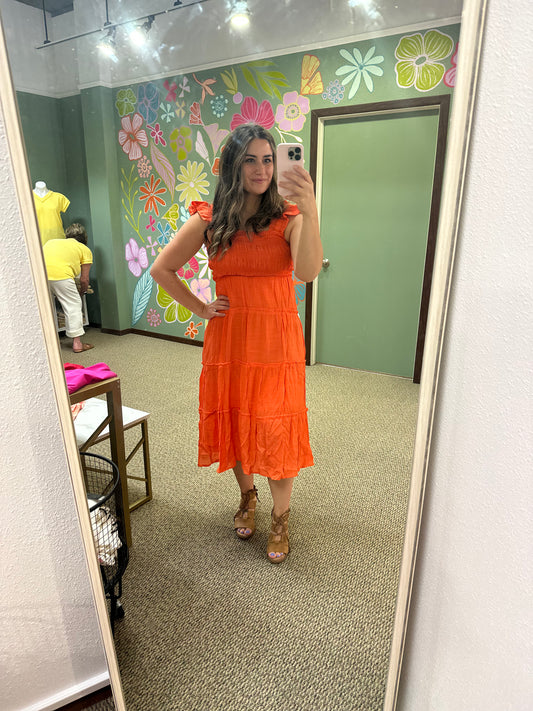Tangerine Squeeze Tiered Dress