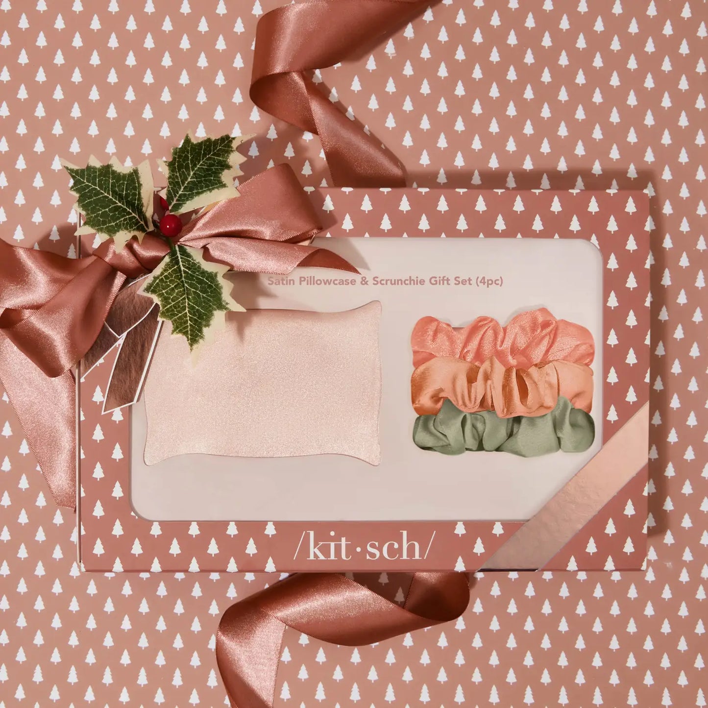 Holiday satin pillowcase + Scrunchie set