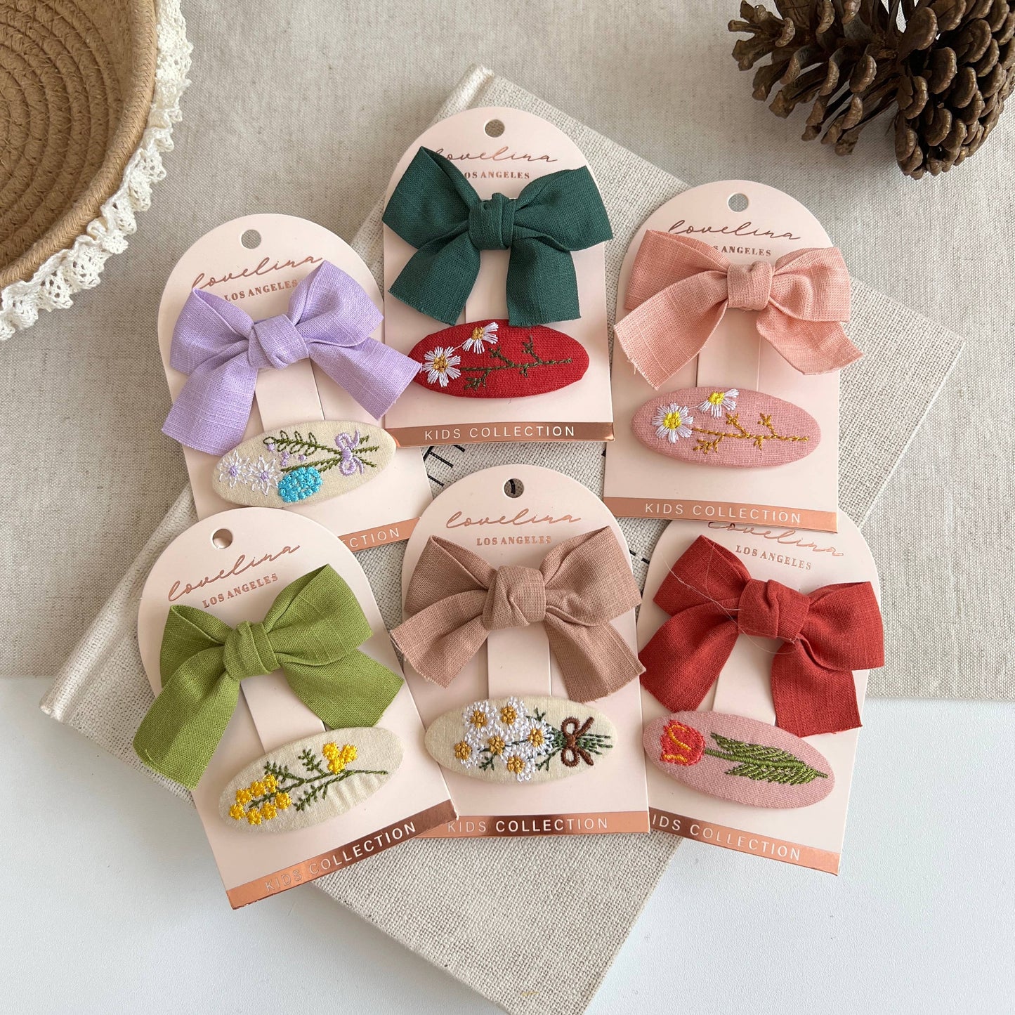 Kids Flower Embroidery and Bow Hair Clip Set (KLOWER)