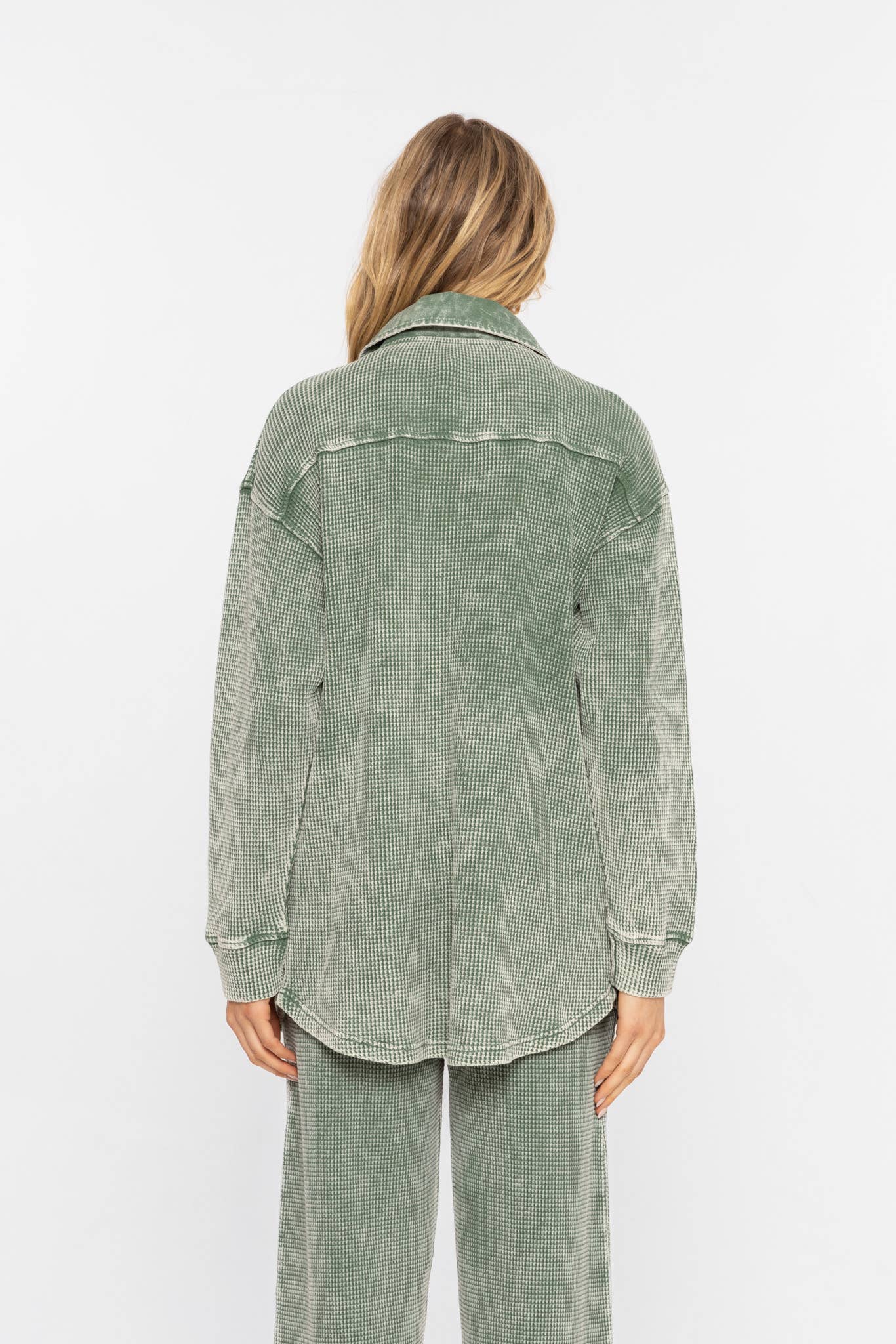 Waffle Knit Mineral-Washed Button Down Jacket