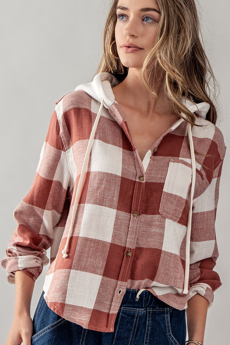 Hooded Flannel Button Down