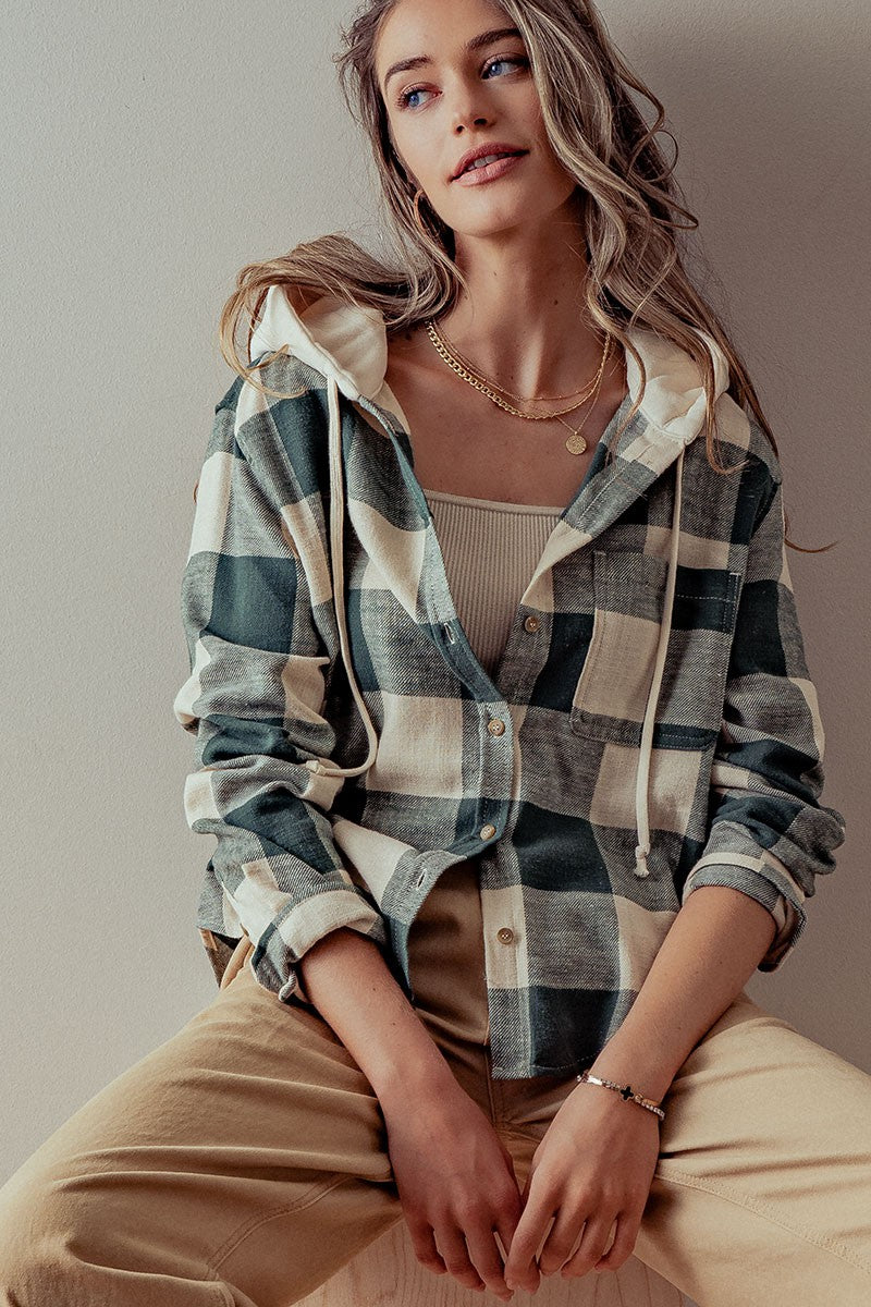 Hooded Flannel Button Down