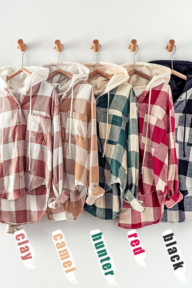 Hooded Flannel Button Down
