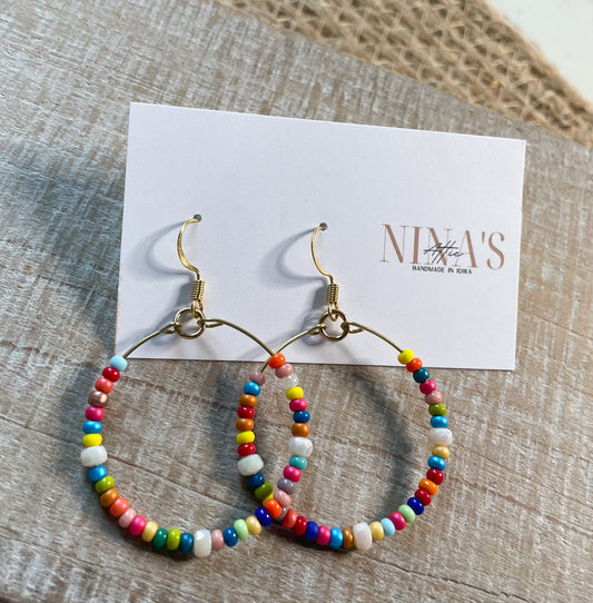 Bright Rainbow Beaded Hoops