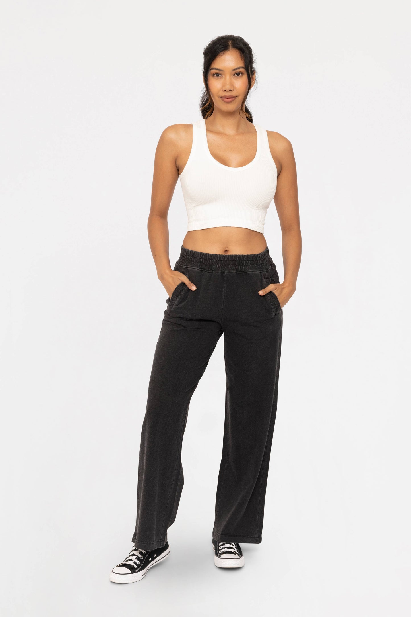 Mineral Washed French Terry Wide Leg Pants