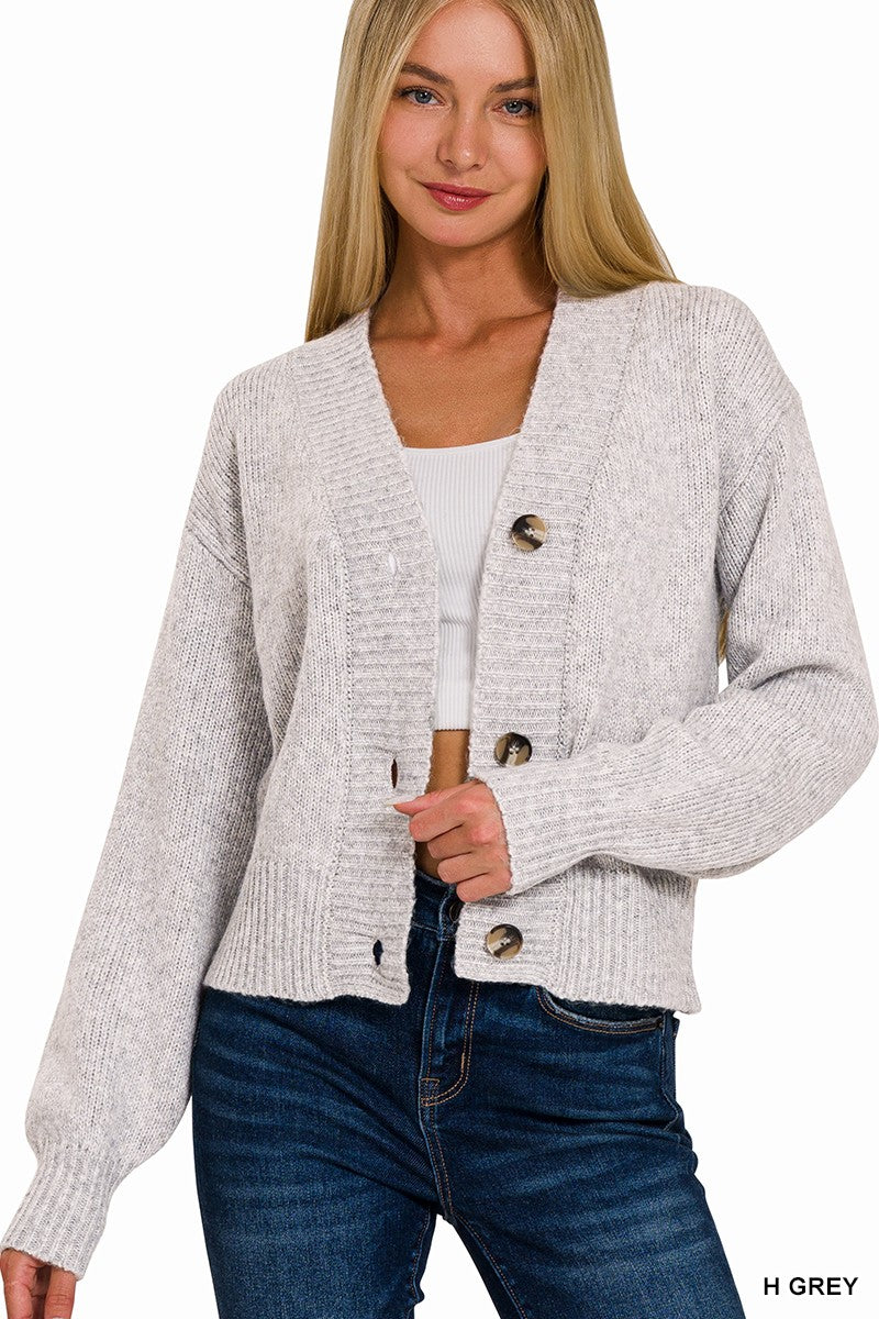 Harvest Button Cropped Cardigan