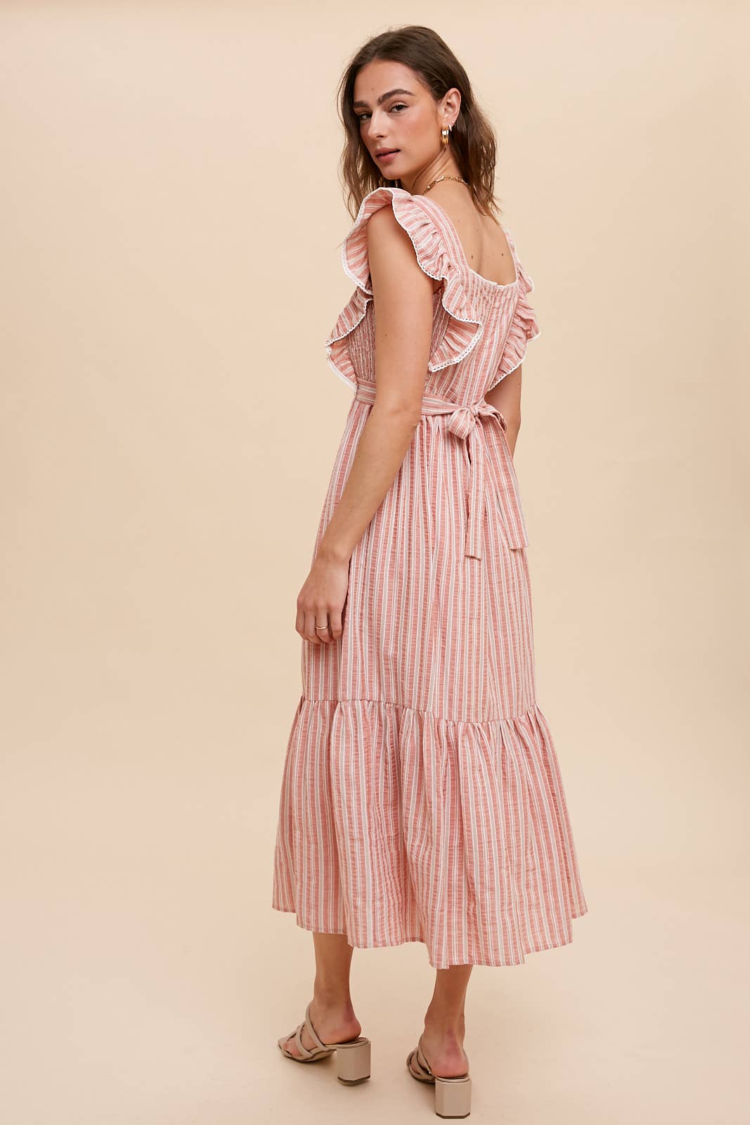 STRIPED PINAFORE MIDI DRESS