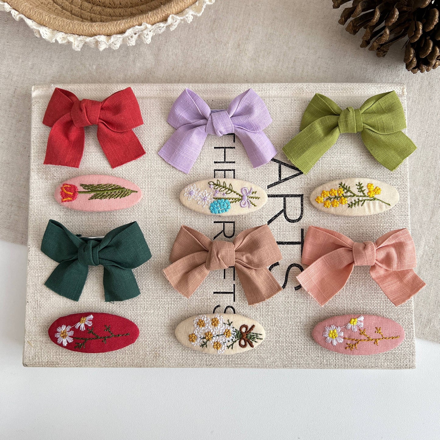 Kids Flower Embroidery and Bow Hair Clip Set (KLOWER)