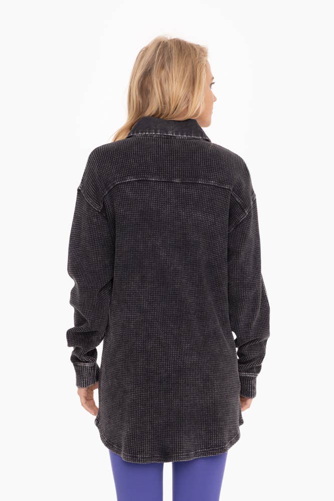 Waffle Knit Mineral-Washed Button Down Jacket
