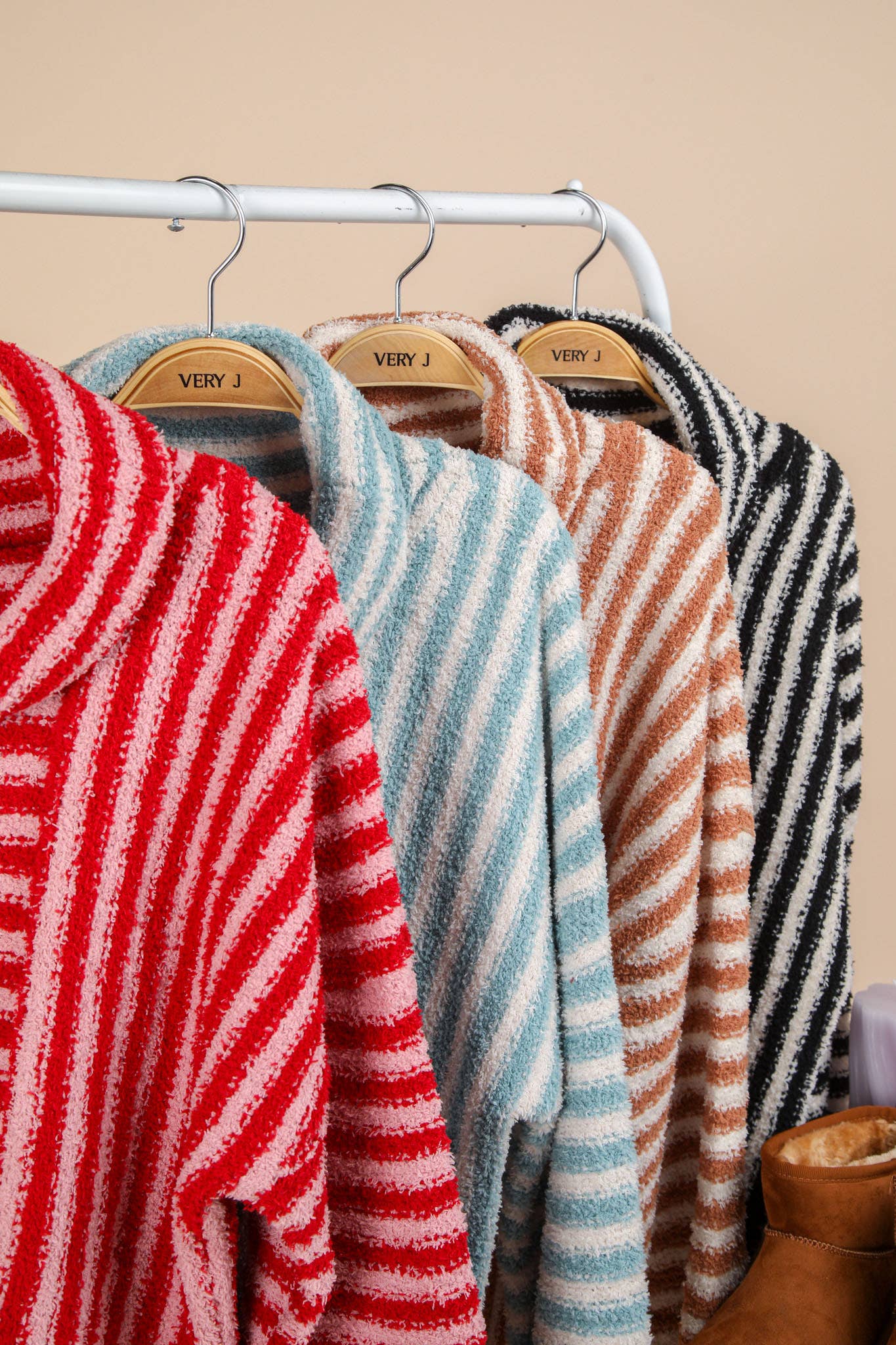 12W3186N-Mock Neck Soft Striped Knit Sweater Top