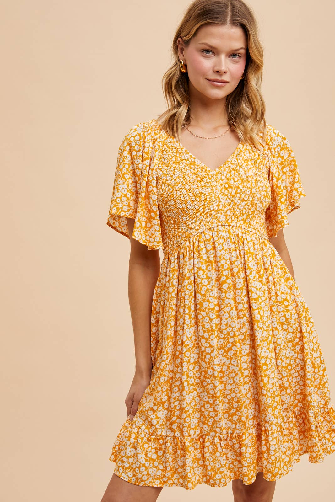 FLORAL PRINTED RAYON CRINKLE MINI DRESS