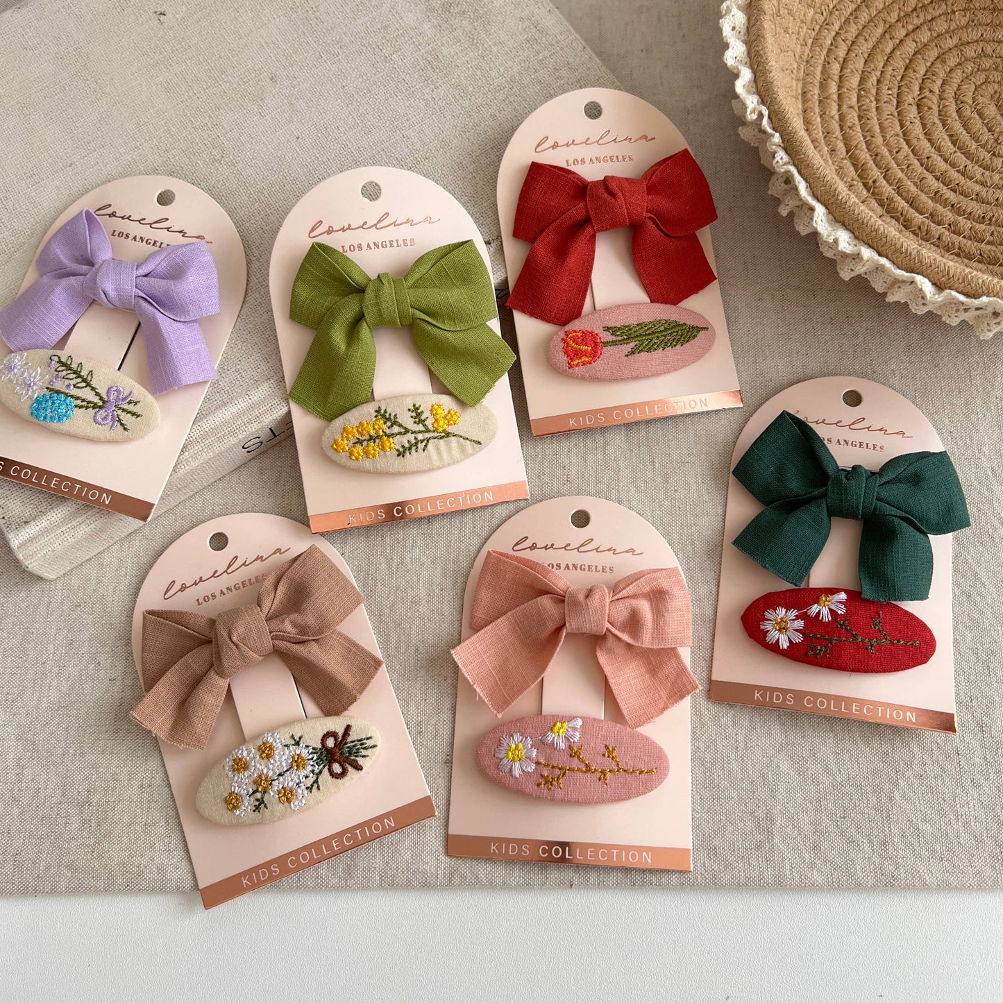 Kids Flower Embroidery and Bow Hair Clip Set (KLOWER)