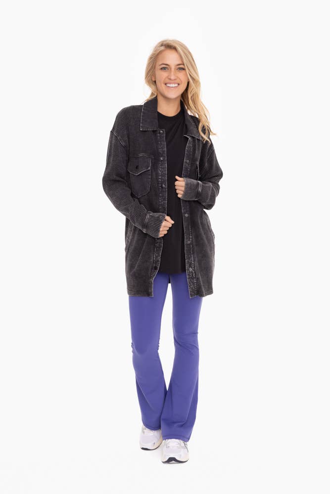 Waffle Knit Mineral-Washed Button Down Jacket