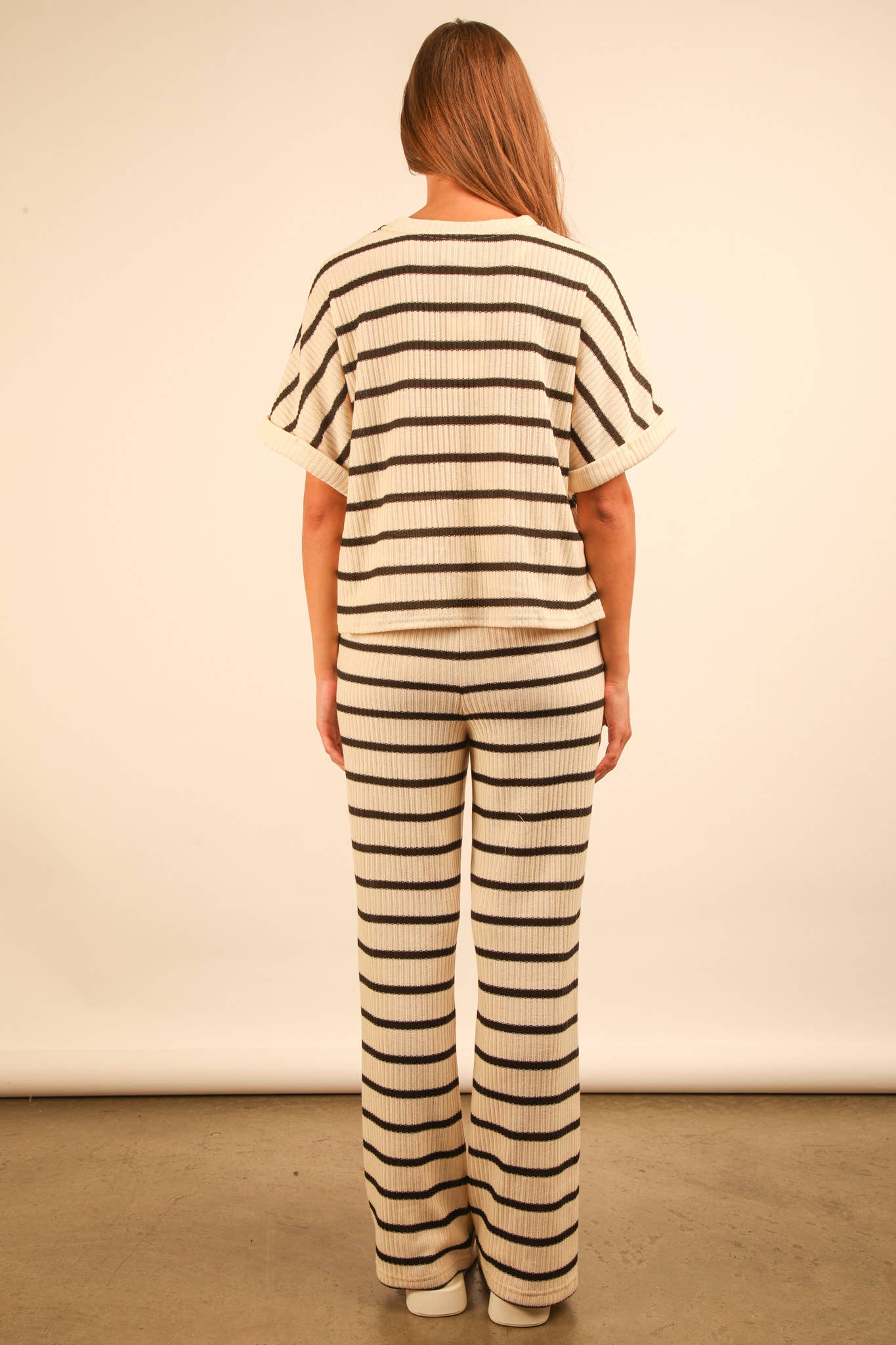NT11974SET-Striped Casual Top & Pants Set