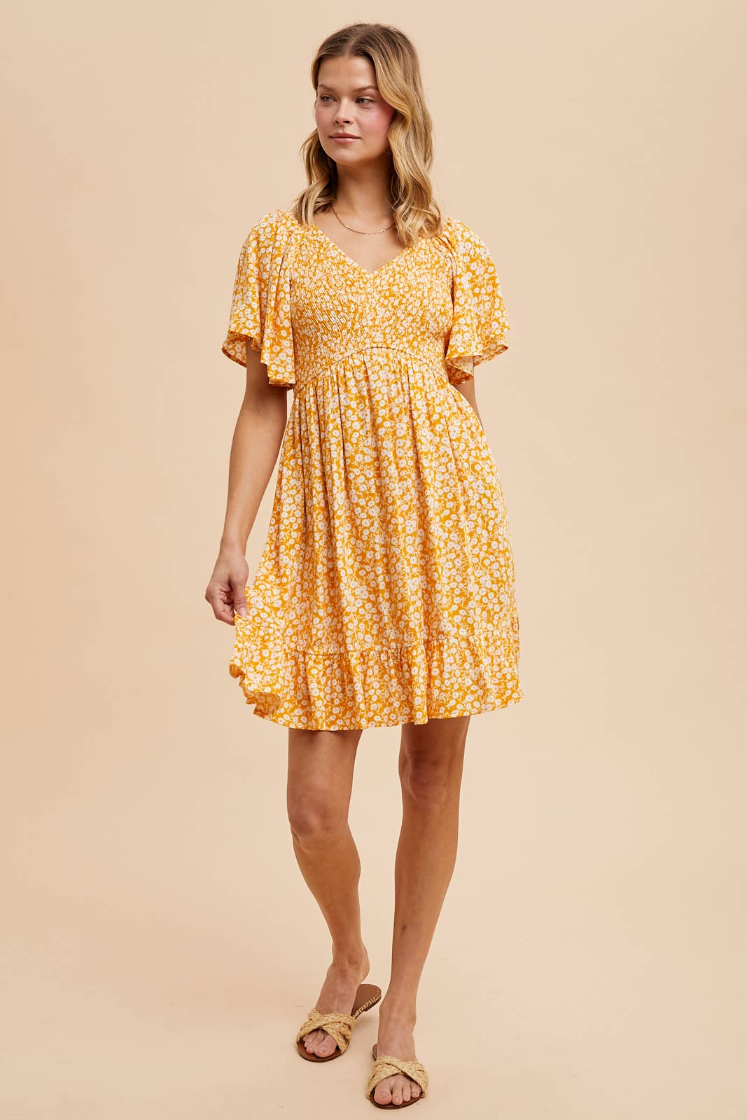 FLORAL PRINTED RAYON CRINKLE MINI DRESS