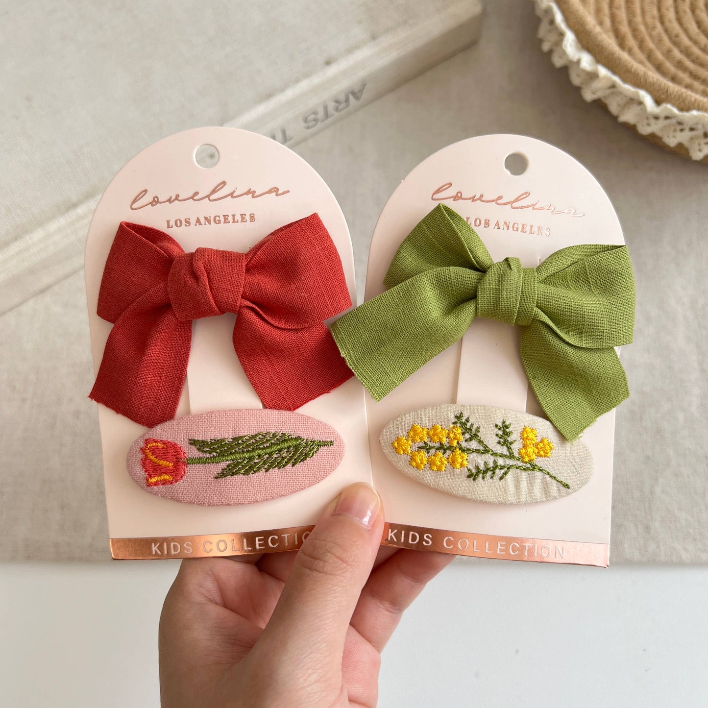 Kids Flower Embroidery and Bow Hair Clip Set (KLOWER)