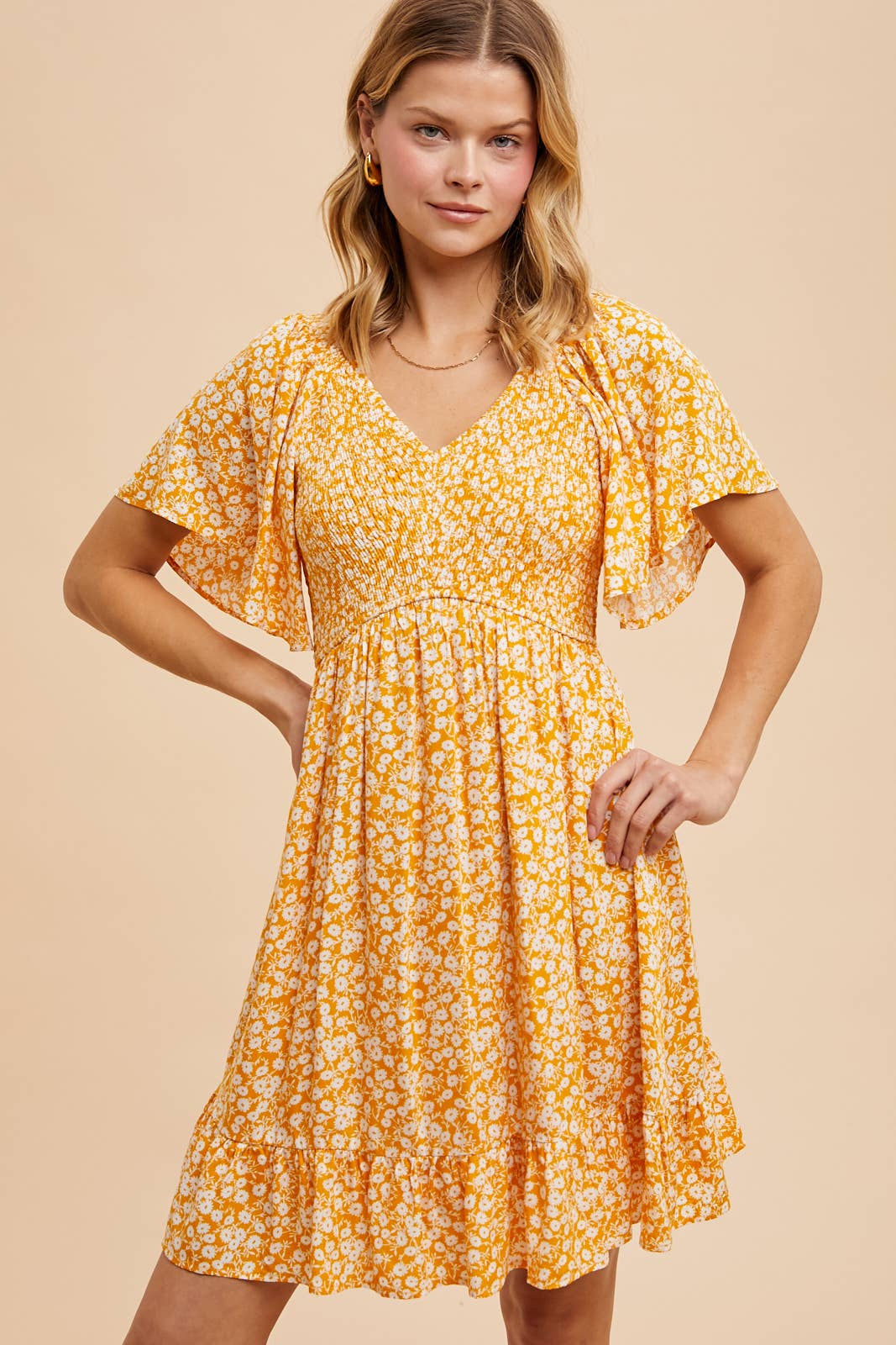 FLORAL PRINTED RAYON CRINKLE MINI DRESS