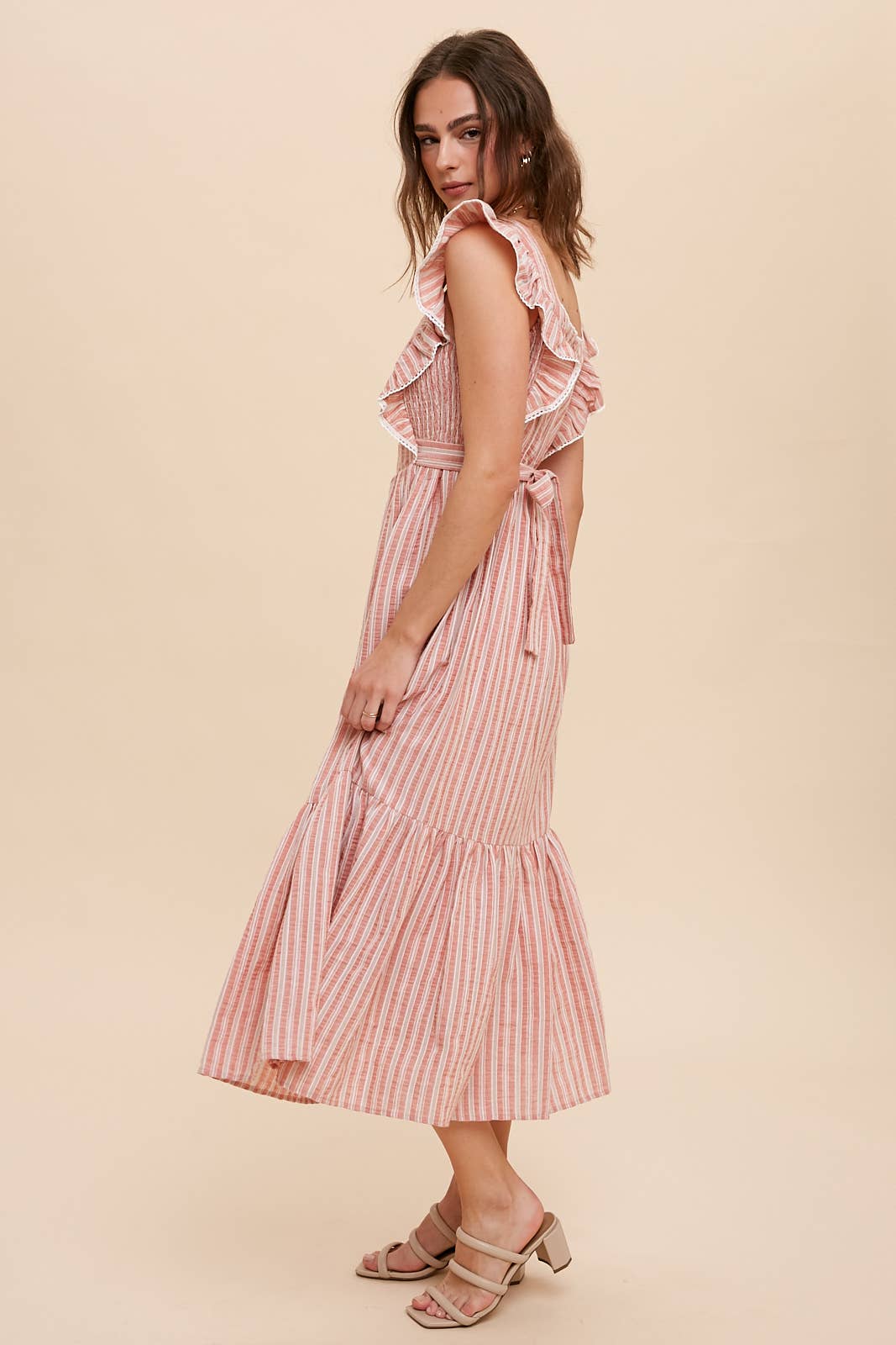 STRIPED PINAFORE MIDI DRESS