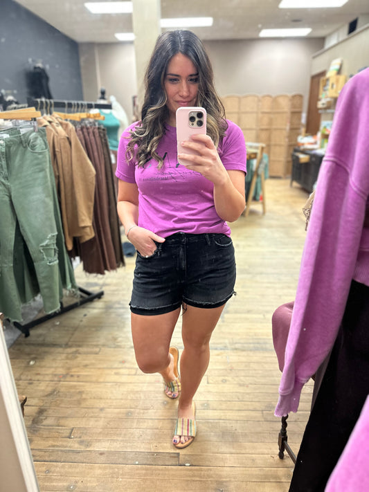 Cali Black Frayed Hem Denim Short