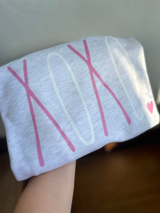 XOXO pink + white Valentines crew
