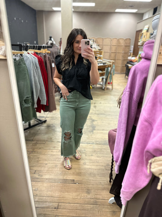 Vervet 90s Vintage high rise crop-Olive