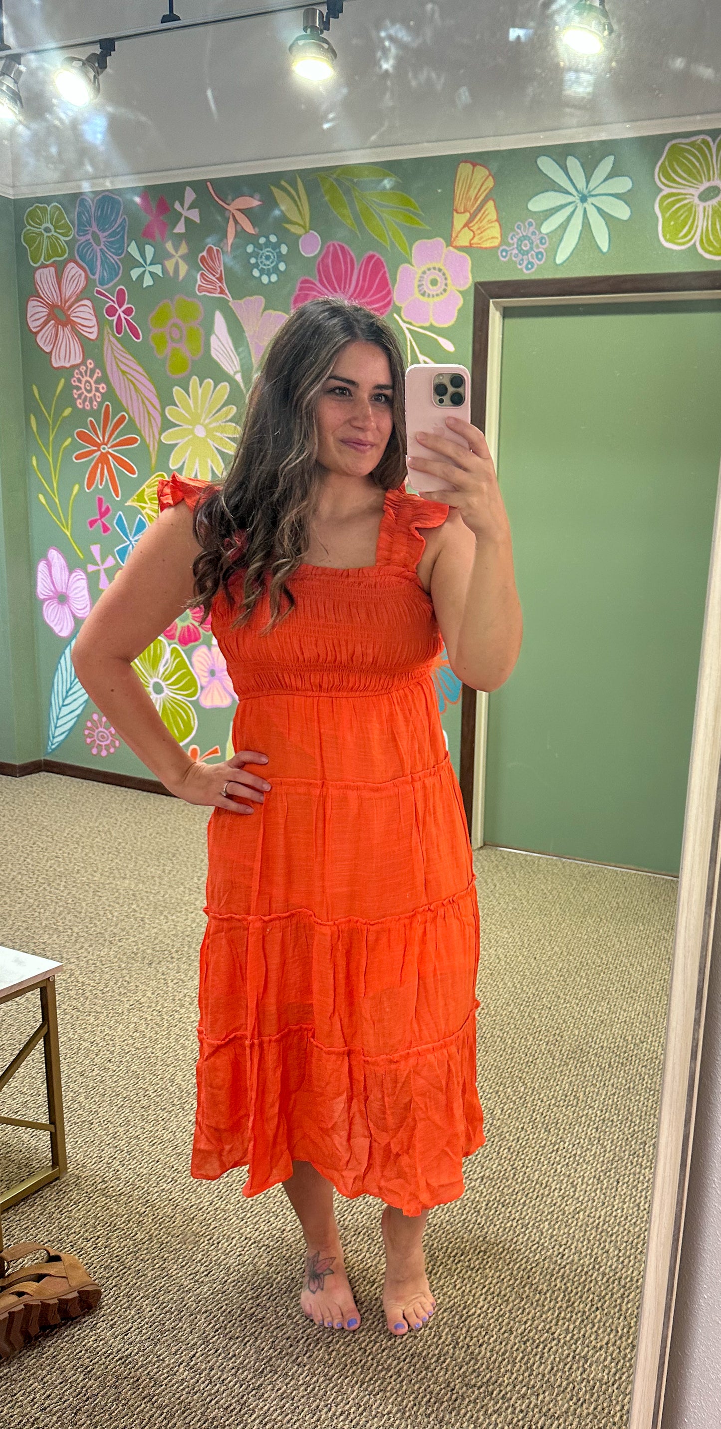 Tangerine Squeeze Tiered Dress