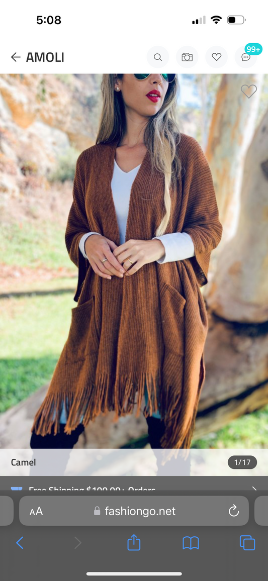 Soft caramel fringe kimono