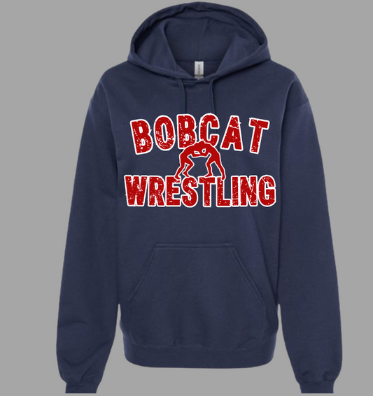 Adult Unisex Gildan Navy and Red Bobcat wrestling