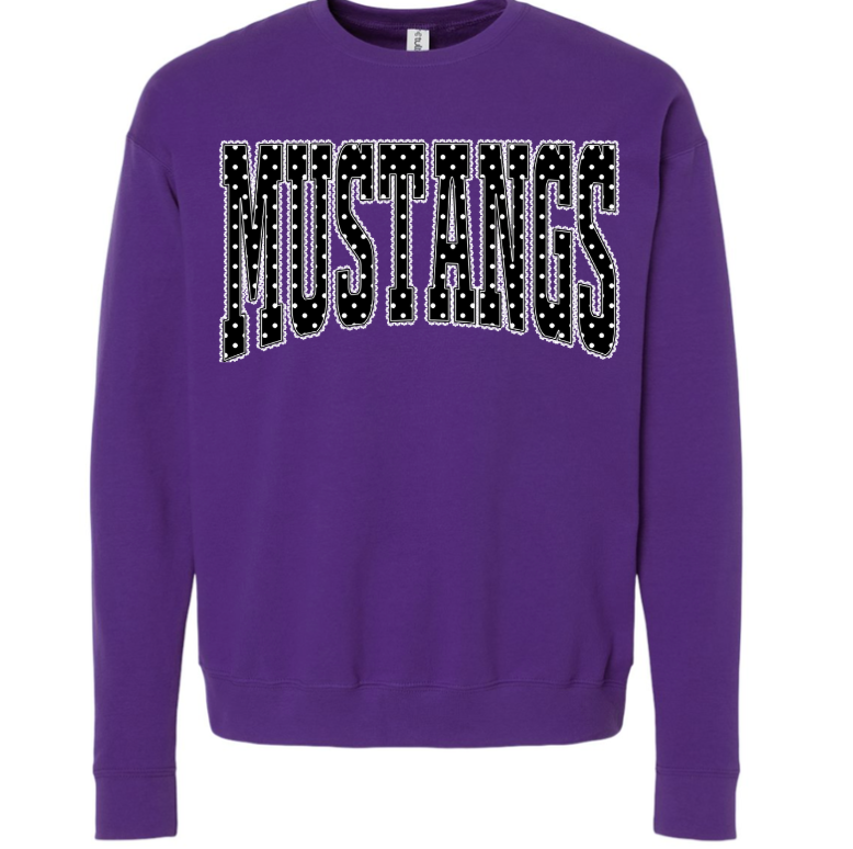 Purple Polka Dot Mascot Mustangs Crewneck