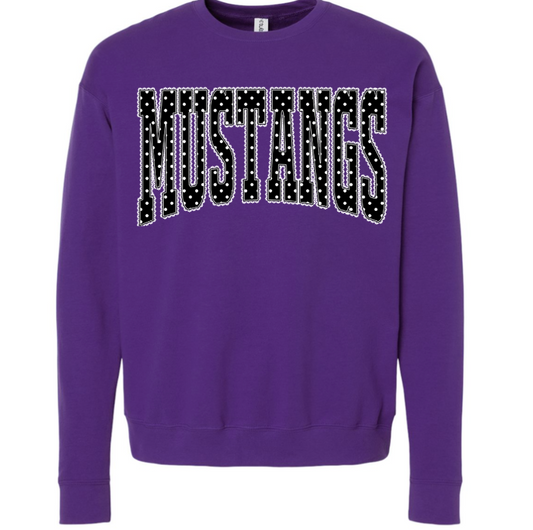Purple Polka Dot Mascot Mustangs Crewneck