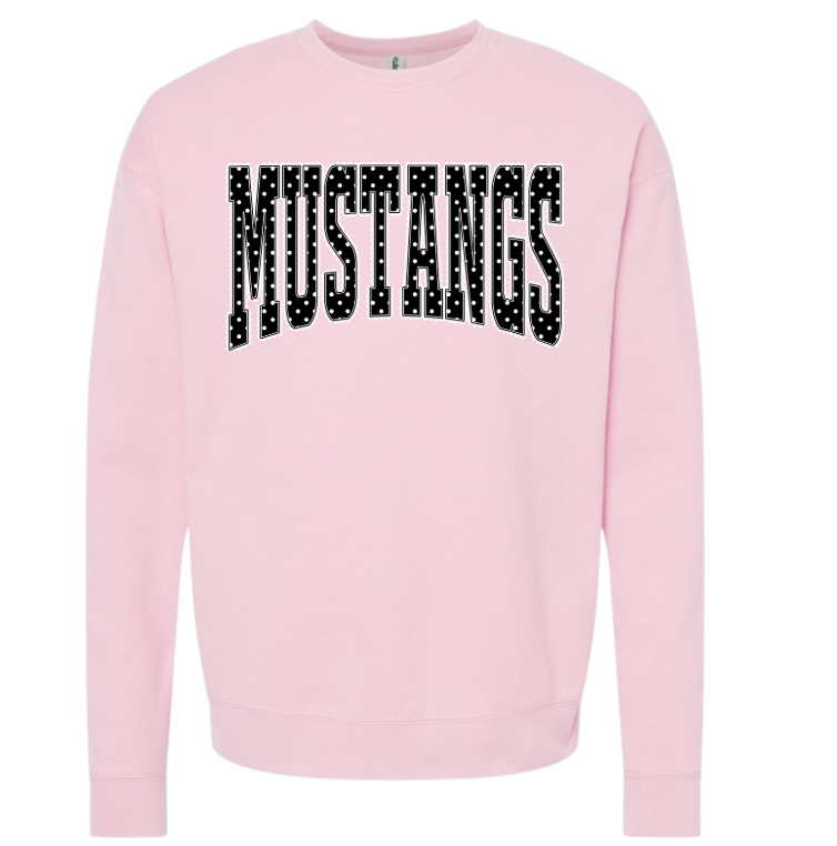 Pink Polka Dot Mascot Mustangs Crewneck
