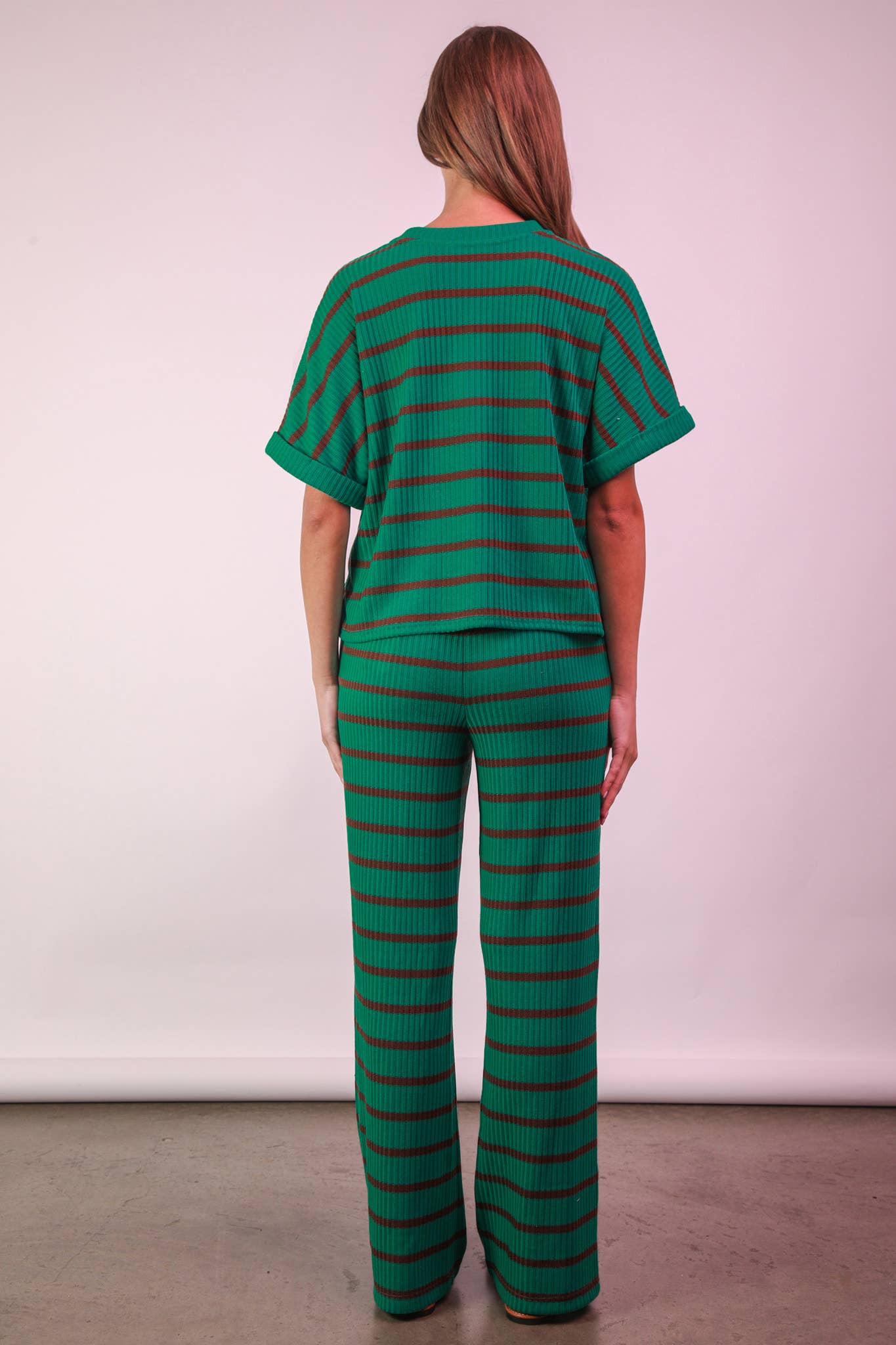 NT11974SET-Striped Casual Top & Pants Set