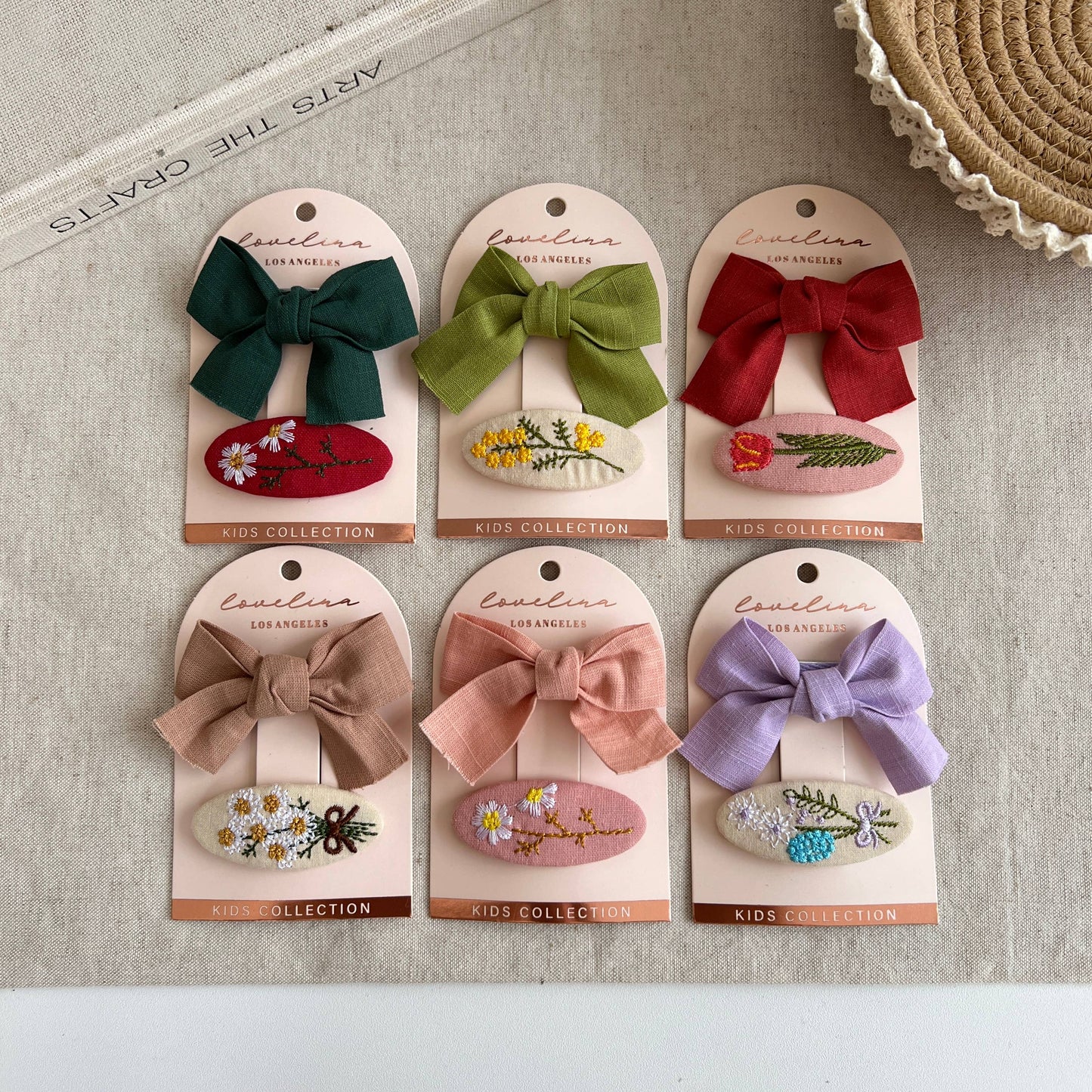 Kids Flower Embroidery and Bow Hair Clip Set (KLOWER)