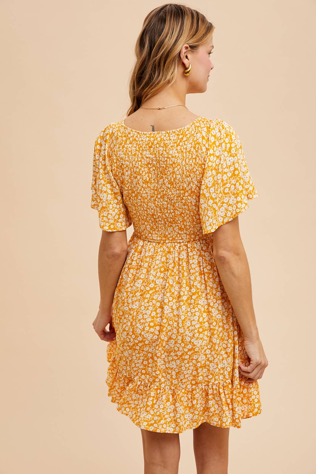 FLORAL PRINTED RAYON CRINKLE MINI DRESS