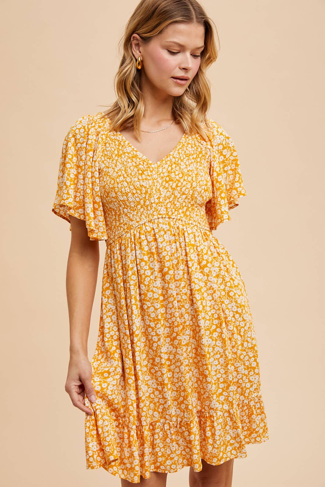 FLORAL PRINTED RAYON CRINKLE MINI DRESS