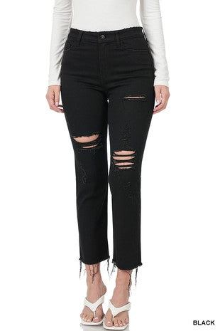 Distressed Cropped Black Denim