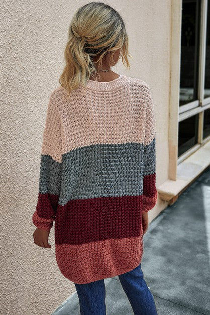 Wine Color Block Cardigan
